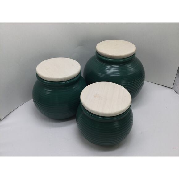 Forest Green Ceramic Kitchen Canister Set with lids lot of 3 - Picture 2 of 11
